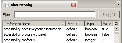 Interface Firefox about:config Interface Firefox about:config