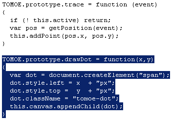 Extrait du javascript pour tracer les points du plan de travail Extrait du javascript pour tracer les points du plan de travail