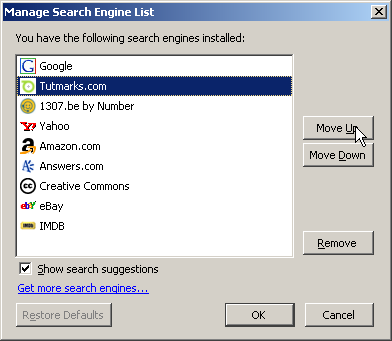 écran pour ranger les plugin de recherche sur Firefox écran pour ranger les plugin de recherche sur Firefox