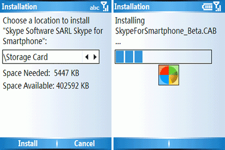 Emplacement et progression de l'installation de Skype 2.2 beta pour smartphones Emplacement et progression de l'installation de Skype 2.2 beta pour smartphones